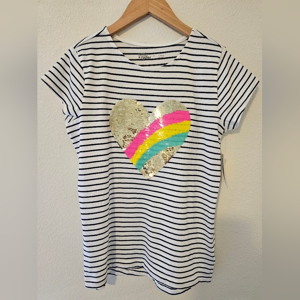 🎈$5 Rumi+Ryder Girls Stripped Shirt with Sequin Heart